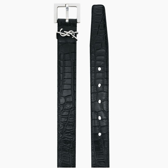 SAINT LAURENT YSL logo crocodile effect leather belt size 80 - Picture 2 of 2